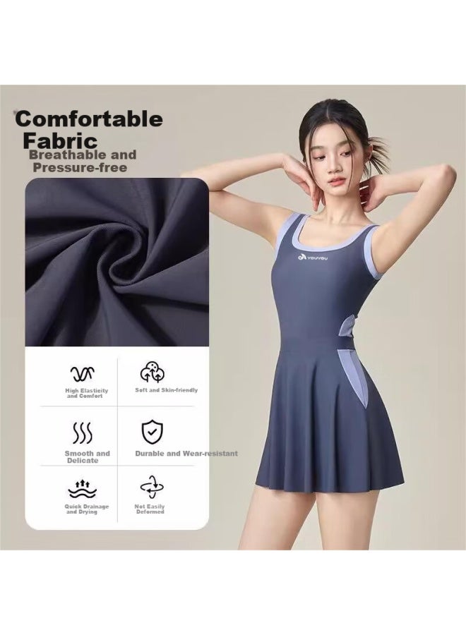 F.dyraa Women's Slimming Swimsuit Spa One-piece Dress Sunscreen Sling Swimsuit Three-piece Set 15193 Black L - Image 4