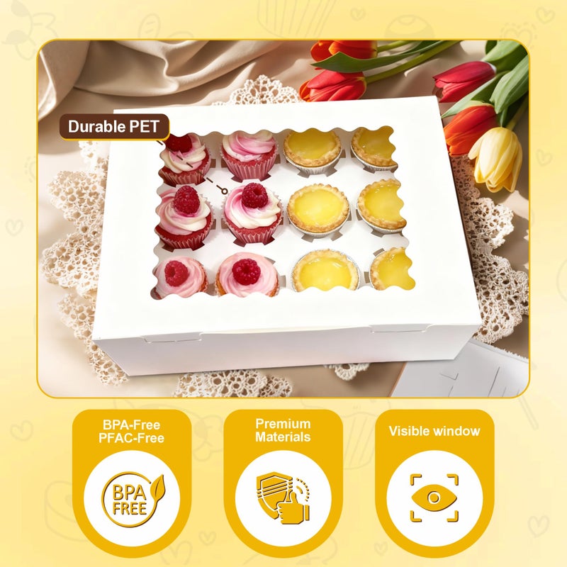 BXIHUR 4Pcs Cupcake Boxes, 12 Count Cupcake box, Viewing Window Cupcake Containers, Suitable for Parties, Banquets, Bakeries and Similar Settings - Image 3