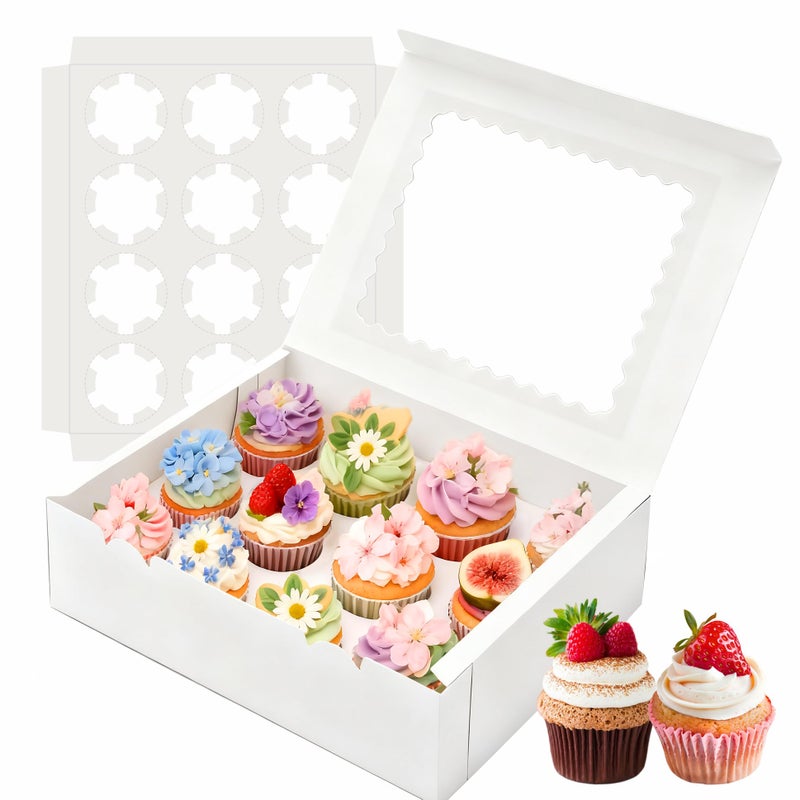BXIHUR 4Pcs Cupcake Boxes, 12 Count Cupcake box, Viewing Window Cupcake Containers, Suitable for Parties, Banquets, Bakeries and Similar Settings - Image 1