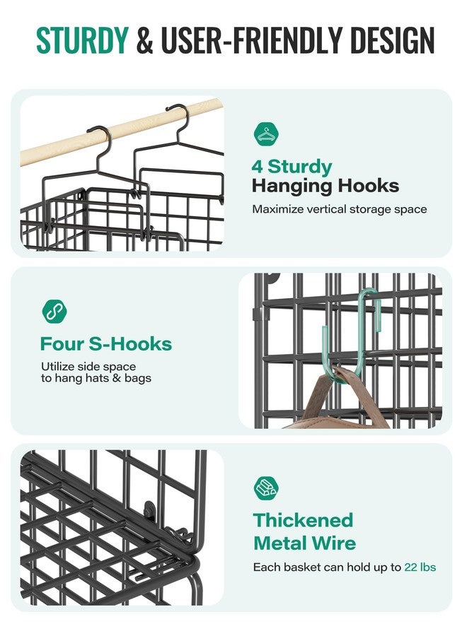 Orapoke Hanging Closet Organizer, 4 Tier Metal Closet Organizers and Storage with 4 Hanging Hooks 4 S-Hooks for Wardrobe Laundry Room, Wire Storage Shelf for Clothes Sweaters Pants (Black) - Image 4