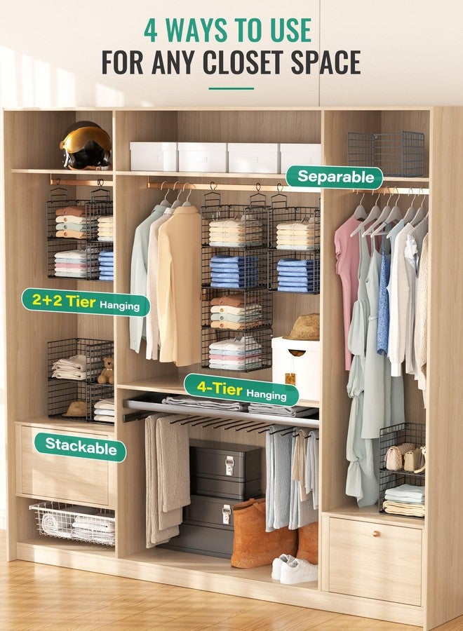 Orapoke Hanging Closet Organizer, 4 Tier Metal Closet Organizers and Storage with 4 Hanging Hooks 4 S-Hooks for Wardrobe Laundry Room, Wire Storage Shelf for Clothes Sweaters Pants (Black) - Image 3