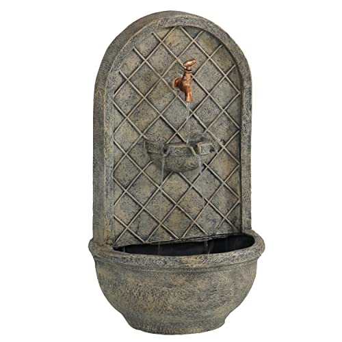 Sunnydaze Sunnydaze Messina 26Inch Outdoor Wall Fountain  Outdoor Water Fountain for Garden Patio and Balcony  French Limestone Finish 