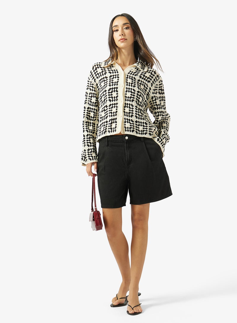 Ginger Monochrome Crochet Button Up Top - Image 4