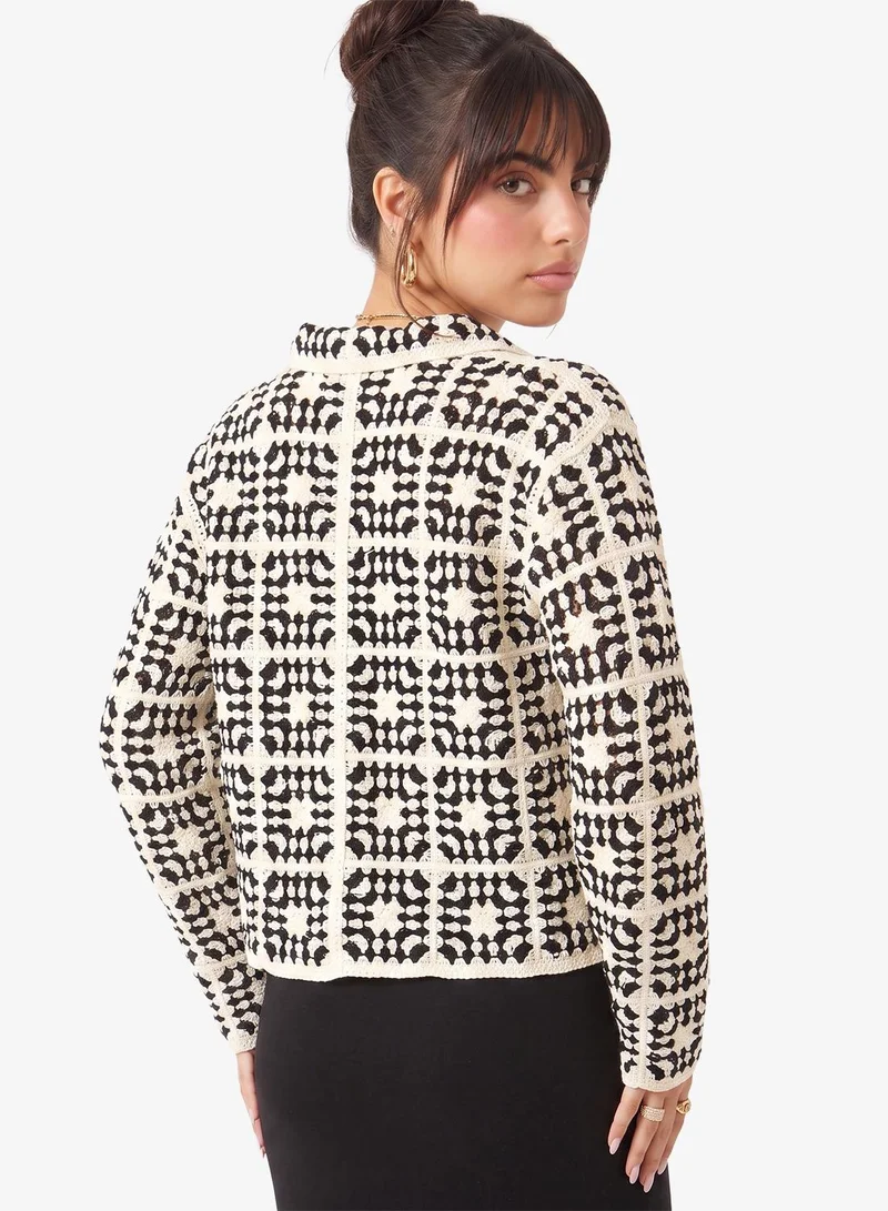 Ginger Monochrome Crochet Button Up Top