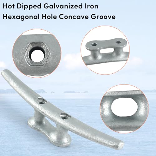 ORLANG 8 Inch Dock Cleat, Hot Dipped Galvanized Cast Iron Boat Cleats with Hardware, Rope Cleat Boat Dock Cleat for Boat Docks, Decks or Nautical Decor (2 Pack) - Image 3