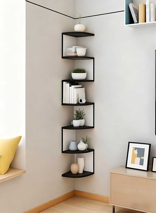 رَوَائِد رفوف خشبية زاويّة بتصميم زيغ-زاغ من 7 مستويات – رف جداري أنيق لغرفة المعيشة للعرض والتنظيم - Image 1