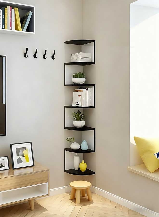 رَوَائِد رفوف خشبية زاويّة بتصميم زيغ-زاغ من 7 مستويات – رف جداري أنيق لغرفة المعيشة للعرض والتنظيم - Image 2