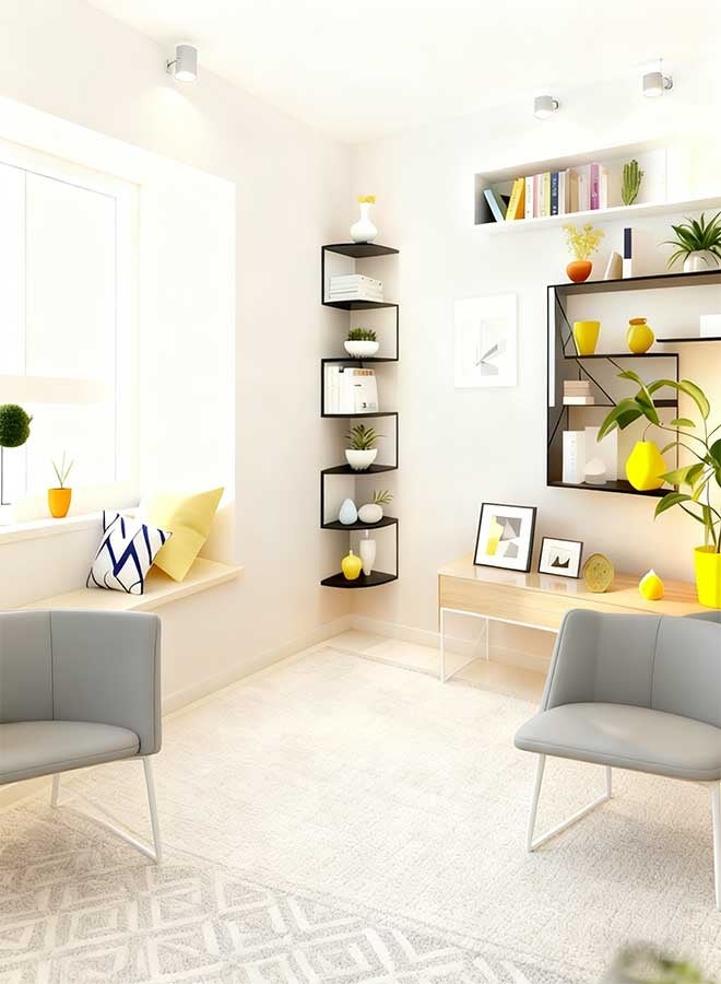 رَوَائِد رفوف خشبية زاويّة بتصميم زيغ-زاغ من 7 مستويات – رف جداري أنيق لغرفة المعيشة للعرض والتنظيم - Image 3