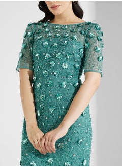 Adrianna Papell Long Hand Beaded 3D Floral Dress  - Image 3