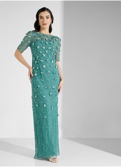 Adrianna Papell Long Hand Beaded 3D Floral Dress  - Image 4