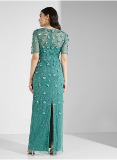 Adrianna Papell Long Hand Beaded 3D Floral Dress  - Image 2