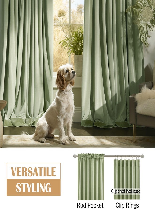 Beauoop Sage Green Velvet Curtains 84 Inches Long 2 Panels for Bedroom Living Room Soft Luxury Room Darkening Thermal Insulated Soundproof Rod Pocket Window Treatments Drapes, 52X84 Set of 2 - Image 2