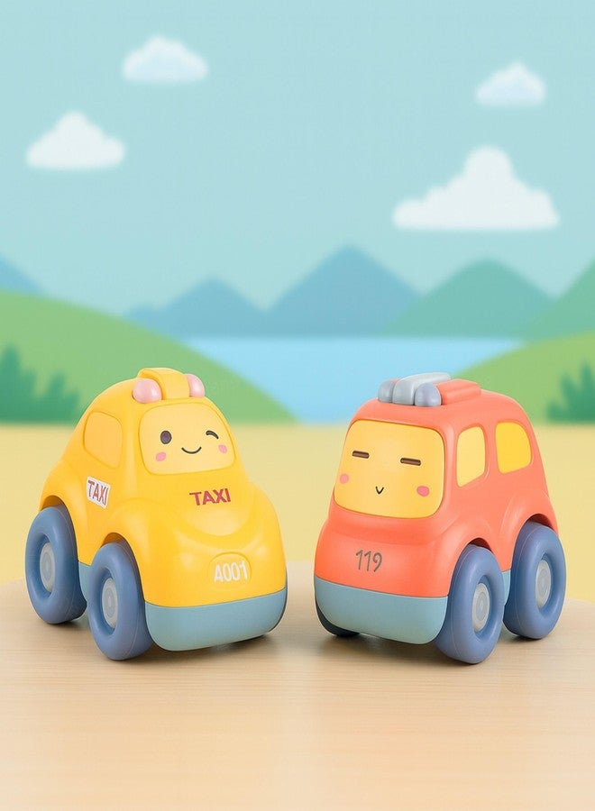 GRAPHENE Pull Back Toys Cars with Light and Sound for Girls and Boys Toddler Toy Car for Kids Unbreakable Pull Back Vehicles with Cute Face Multicolor Pack of 2 with Random Designs - Image 1