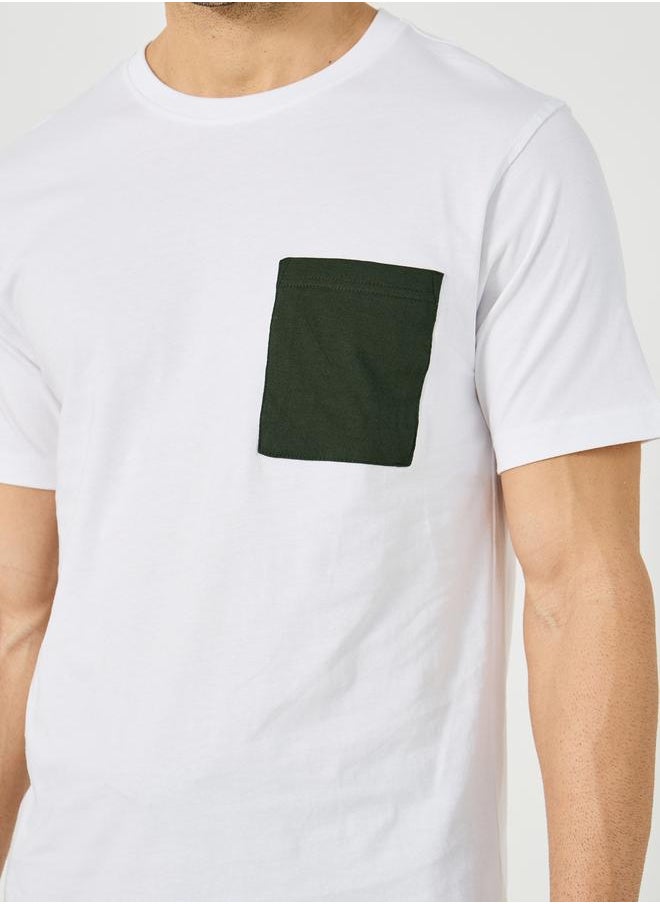 Solid Contrast Pocket Detail T-Shirt and Pyjama Set