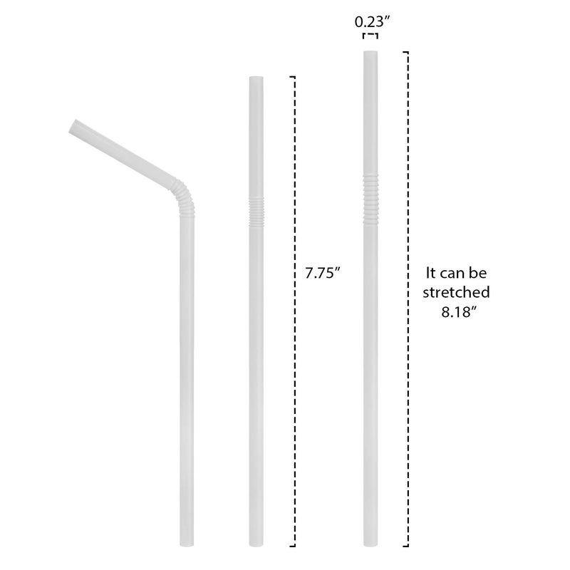 Party Essentials Disposable Plastic Drinking Straws  7.75"" Flexible/380 Count  Individually Wrapped White - Image 1
