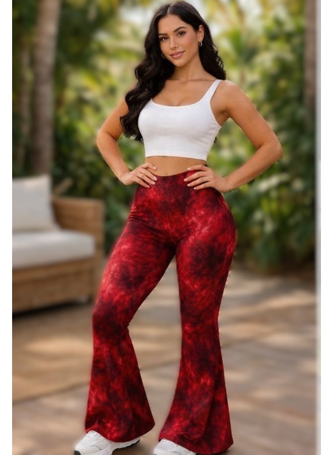 Women's wide pants with red tie-dye design – stylish and comfortable model - Image 1