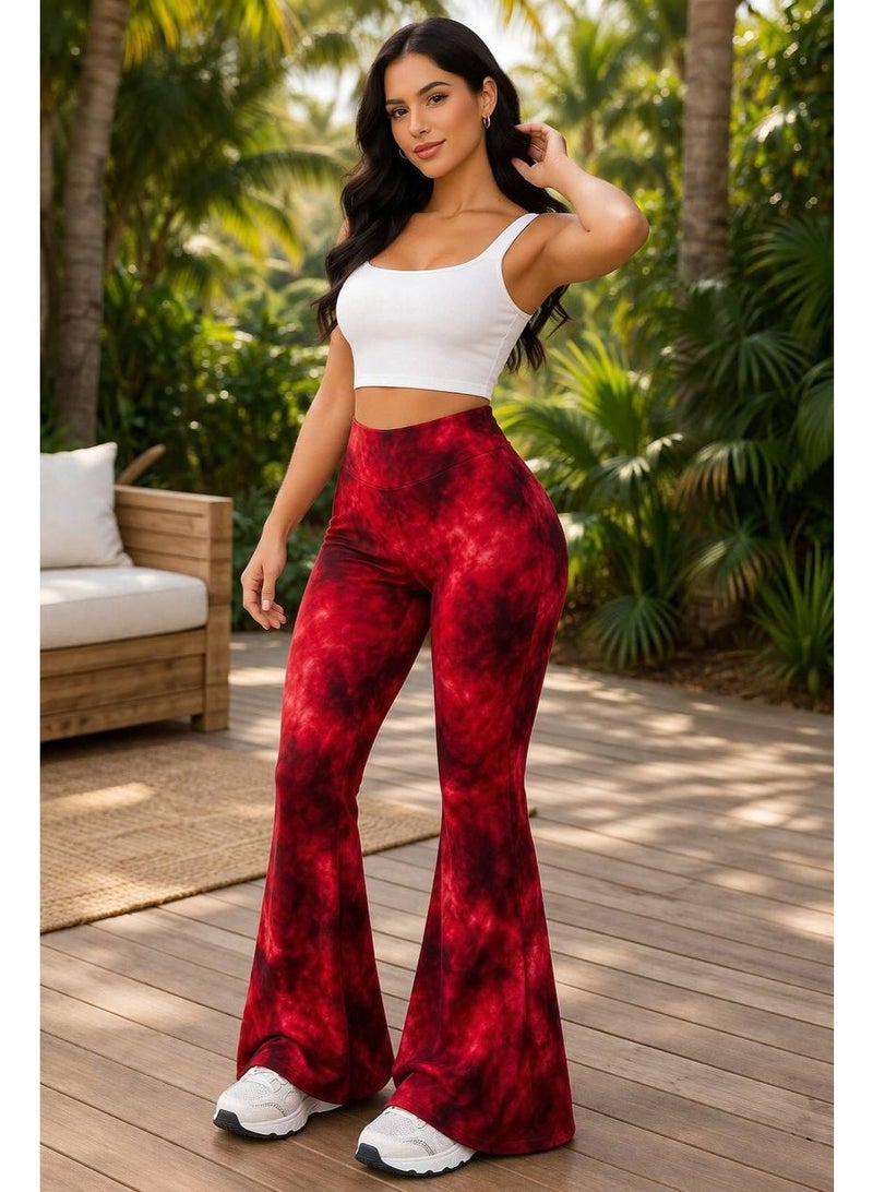Women's wide pants with red tie-dye design – stylish and comfortable model - Image 2