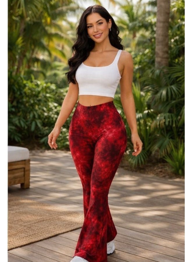 Women's wide pants with red tie-dye design – stylish and comfortable model - Image 4