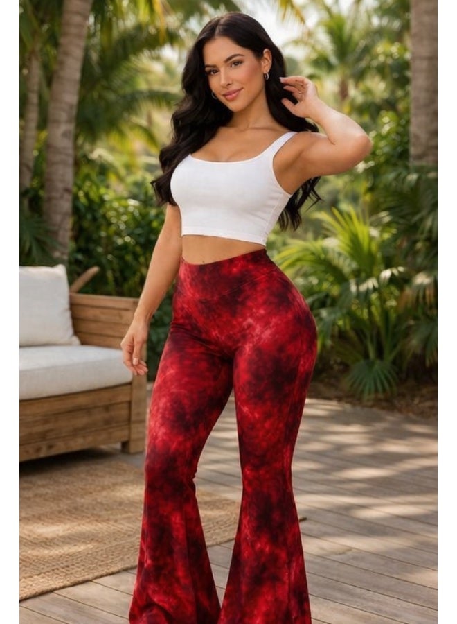 Women's wide pants with red tie-dye design – stylish and comfortable model - Image 3