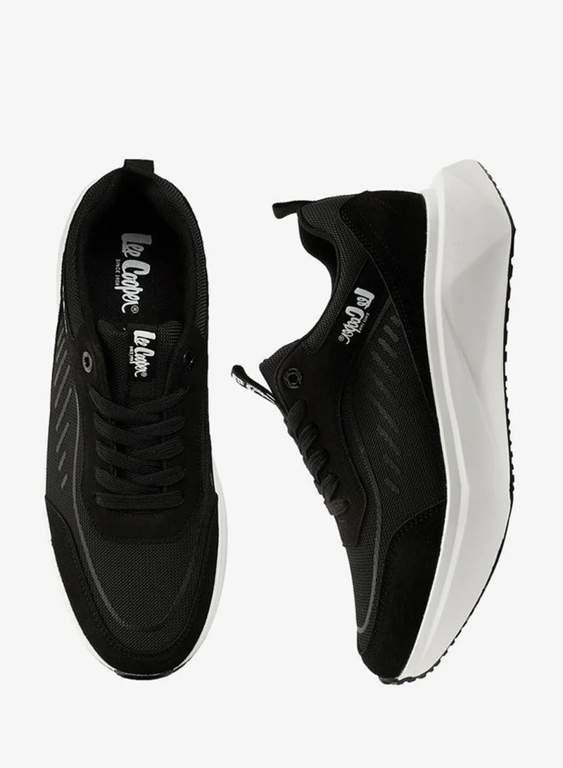 Lee Cooper BLACK Men's Panelled Lace-Up Sneakers with Pull Tabs for Men | Best Price UAE
