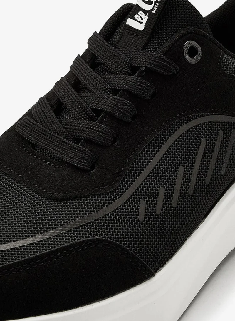 Lee Cooper BLACK Men's Panelled Lace-Up Sneakers with Pull Tabs for Men | Best Price UAE