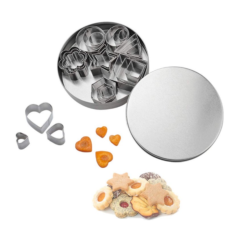 JOMIHONEY Mini Cookie Cutter Shapes Set  24 Pieces Stainless Steel Metal Small Molds  Flower Heart Star Geometric Shapes  Cut Fondant Pastry Mousse Cake and Clay 24pcs 