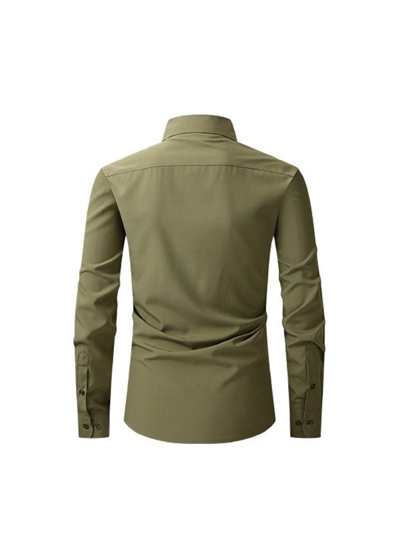 NIBEMINENT Thin Long Sleeved Slim Fitting Solid Color Men's Shirt - Image 2