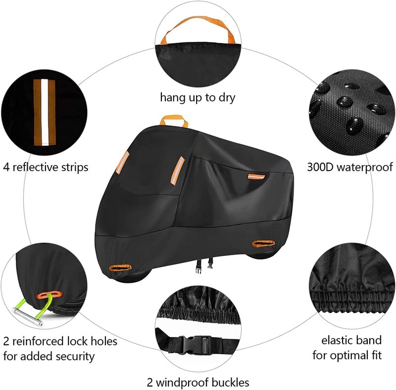 seceles 300D Motorcycle Cover Heavy Duty, All Season Durable Waterproof Motorcycle Cover for Suzuki, Scooter Covers 150cc Waterproof for Goldwing, Scooter Cover Waterproof Outdoor (L) - Image 2