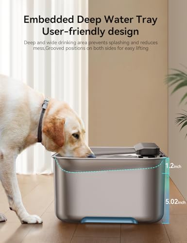 FEELNEEDY 3.2Gal/12L Dog Water Fountain for Large Dogs, Stainless Steel Dog Water Bowl Dispenser with Deeper & Wider Drinking Area, FEELNEEDY Automatic Pet Fountain with Window & LED Light - Image 4
