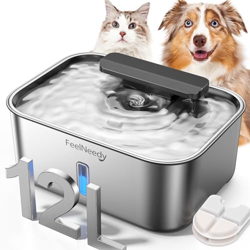 FEELNEEDY 3.2Gal/12L Dog Water Fountain for Large Dogs, Stainless Steel Dog Water Bowl Dispenser with Deeper & Wider Drinking Area, FEELNEEDY Automatic Pet Fountain with Window & LED Light - Image 1