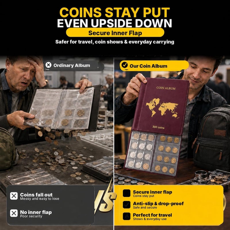 ANKHOH Coin Collection Book Album (300 Pockets) - Large Capacity Coin Holder Display Case with Sleeves for Collectors, Fits Pennies, Silver Eagle, Quarters & Foreign Currency (Wine red) - Image 4