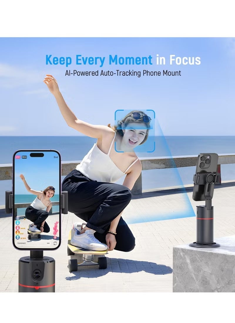 ELTRAZONE Auto Face Tracking Tripod with 360° Rotation & Remote Control – Smart Selfie Stick Object Tracking Holder with Gesture Control, Smart Shooting Mode for Vlogging, Video Calls, Streaming & Live Recording – Black Adjustable Phone Stand for iOS & Android Devices - Image 2