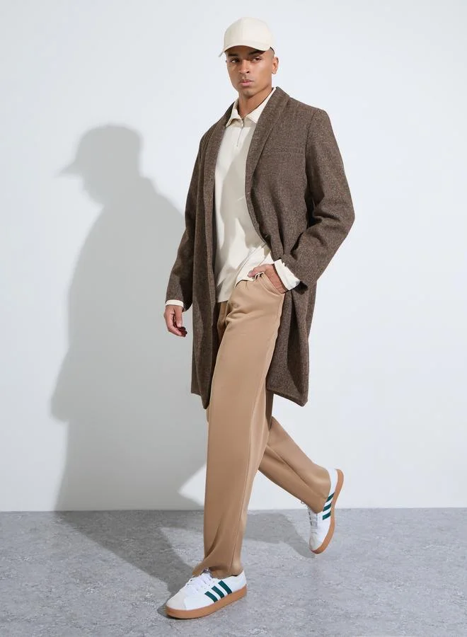 Styli Men Brown Oversized Textured Buttoned Coat