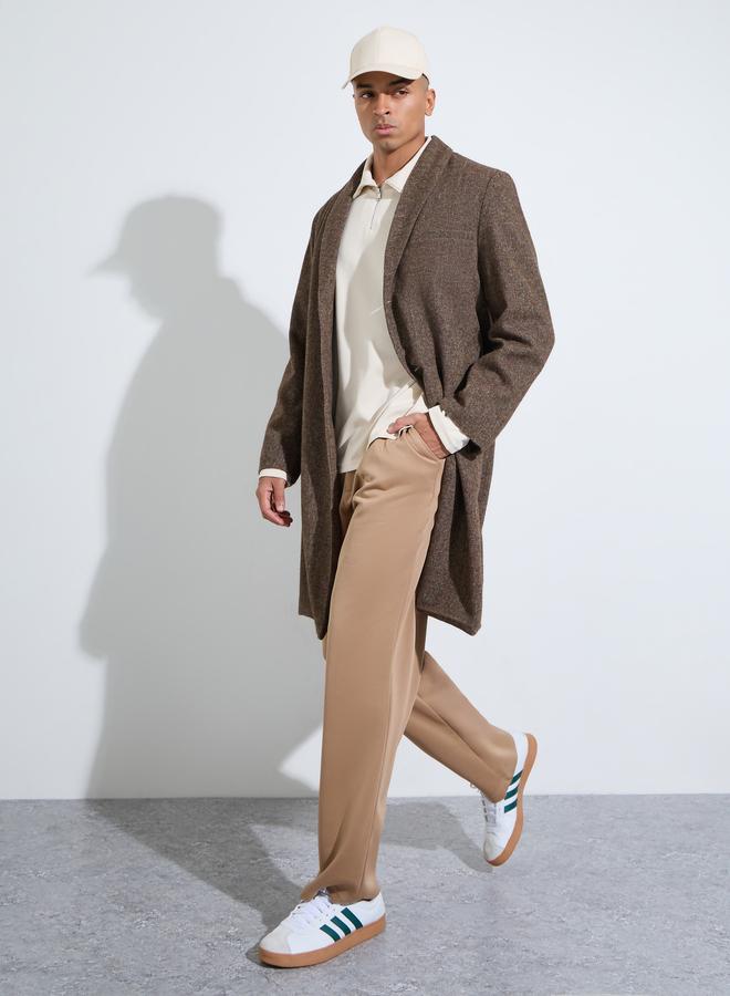 Styli Men Brown Oversized Textured Buttoned Coat - Image 2