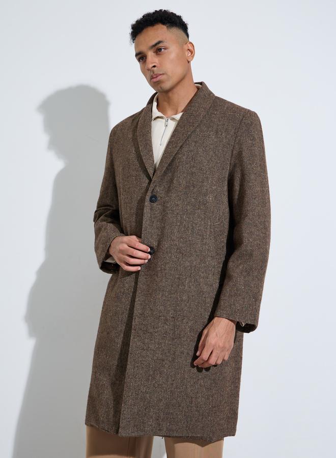 Styli Men Brown Oversized Textured Buttoned Coat - Image 5