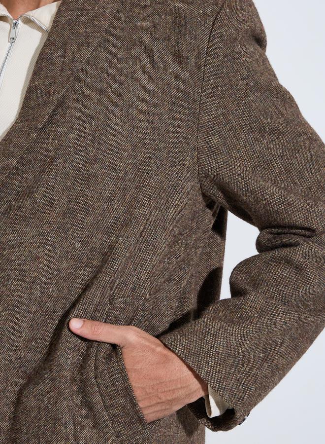 Styli Men Brown Oversized Textured Buttoned Coat - Image 3
