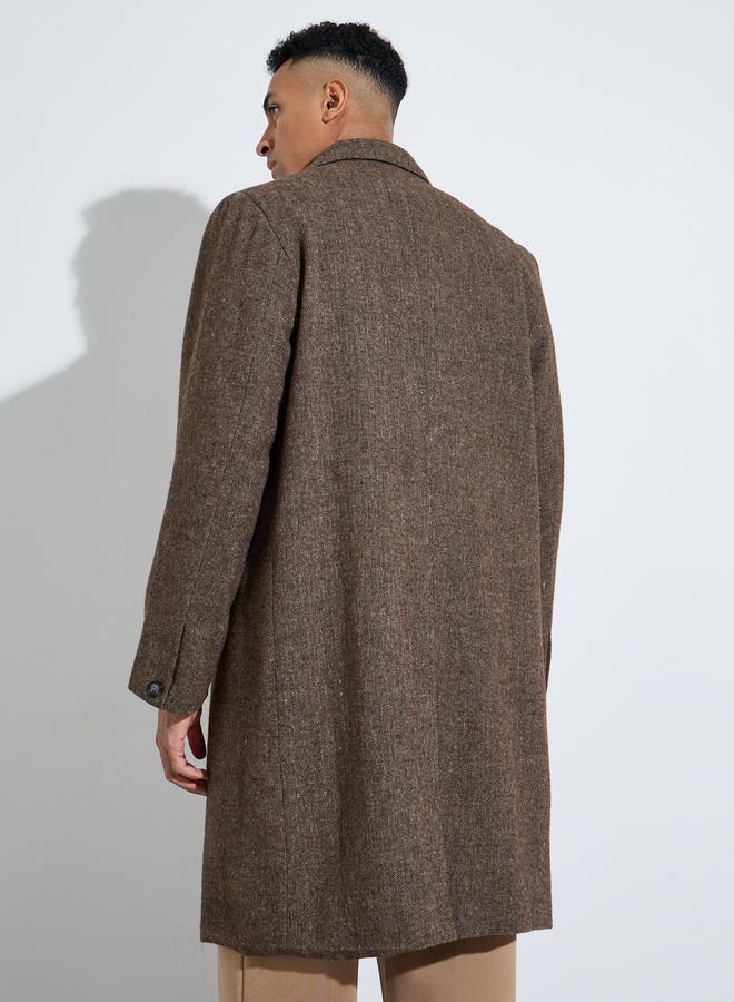 Styli Men Brown Oversized Textured Buttoned Coat - Image 4