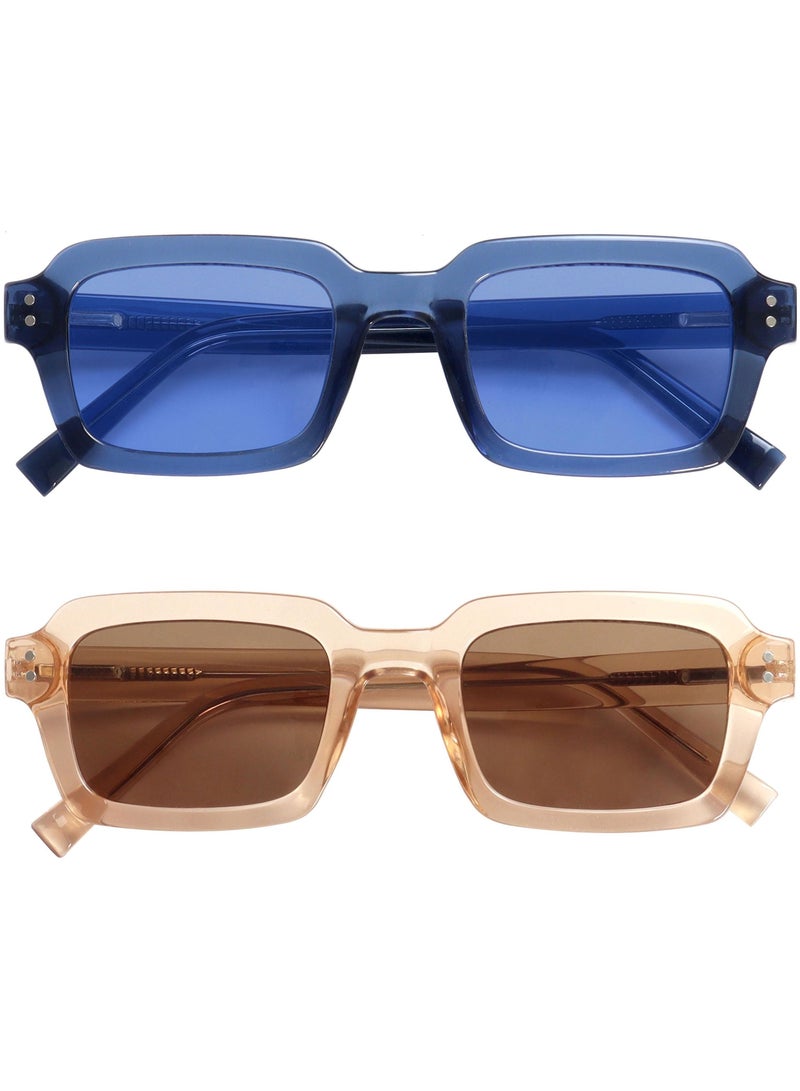 OPULIZE EDG Sunglasses for Men & Women - Vintage Rectangular Transparent Frame with Spring Hinges - Trendy Retro Sunglasses with UV400 Protection Lenses - Transparent Blue/Pink (Pack of 2) - Image 1