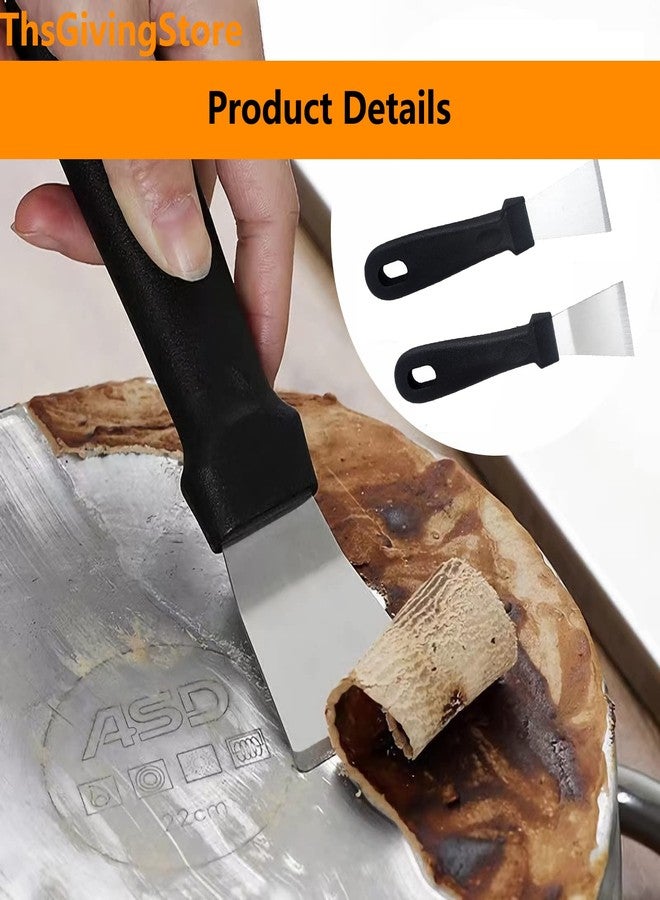 ThsGivingStore ملعقتان متعددتا الاستخدامات لتنظيف المطبخ، مجرفة ثلج للثلاجة والفريزر، مكشطة لإزالة الدهون، مكشطة من الفولاذ المقاوم للصدأ بمقبض بلاستيكي لتنظيف المقالي والأواني، ملعقة لتنظيف الأوساخ العنيدة - Image 5