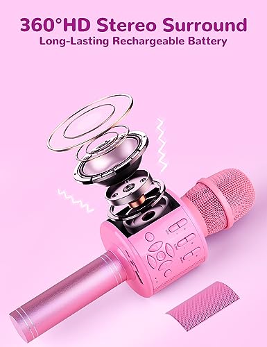 Amazmic Toys for Girls Kids Karaoke Microphone Toddler Microphone for Kids with Lights Birthday Gift for Girls Boys Toy Age 3 4 5 6 7 8 9 1014Pinkcolor - Image 5