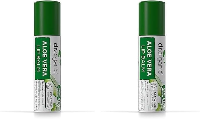 dr.organic Dr Organic Aloe Vera Lip Balm Moisturising SPF 15 Mens Womens Natural Vegetarian CrueltyFree Paraben SLSFree Recycled Recyclable Organic 57ml Packaging May Vary - Image 1