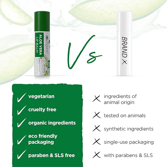 dr.organic Dr Organic Aloe Vera Lip Balm Moisturising SPF 15 Mens Womens Natural Vegetarian CrueltyFree Paraben SLSFree Recycled Recyclable Organic 57ml Packaging May Vary - Image 5