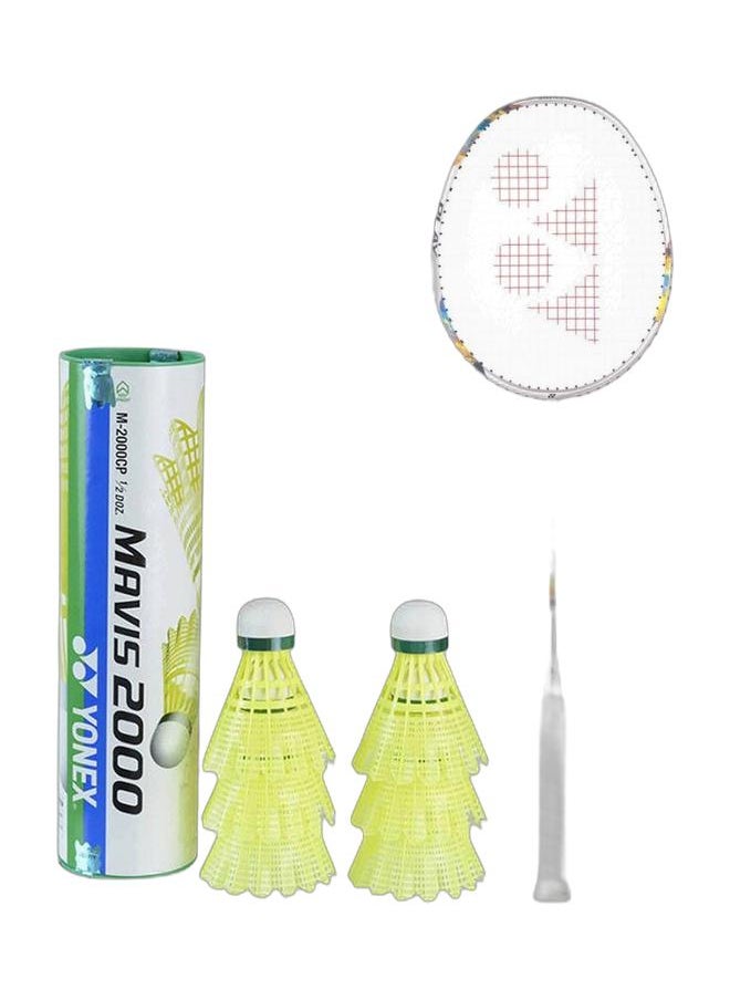 Yonex Nanoflare 700Play Silver Skyblue 4U5 + Mavis 2000 Green Cap Slow Badminton Shuttlecock 6 Pack, Yellow Pack  - Image 1