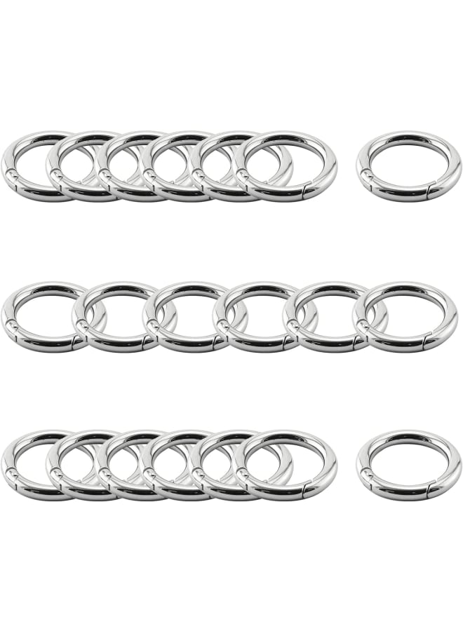 20 PCS Spring O Rings, Zinc Alloy Round Carabiner Spring Snap Clips Hook Round Metal Split Rings Small Clamp Clasp Keyring Buckle for Key Chains, Bag, Purse and Handbag, Silver 0.79'' - Image 1