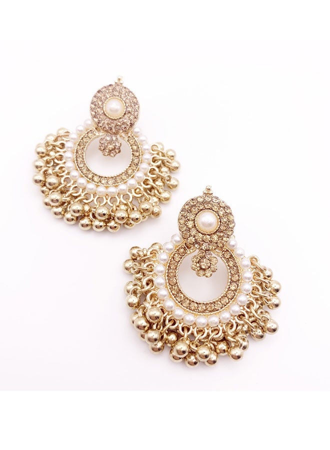 Jhumka Earrings for Ladies - Gold Plated Indian Ethnic Pearl Earrings, Light Weight Traditional Fancy Jewelry for Weddings & Festive Occasions - Image 4