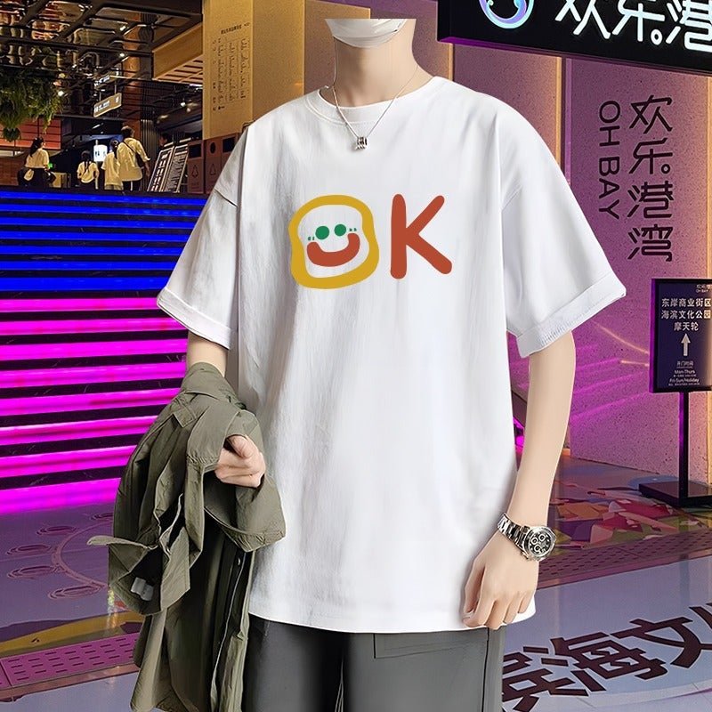 Ins Super Trendy Brand Short-Sleeved T-Shirt 2025 Loose And Versatile Student Hong Kong Style Printed Top For Men - Image 2