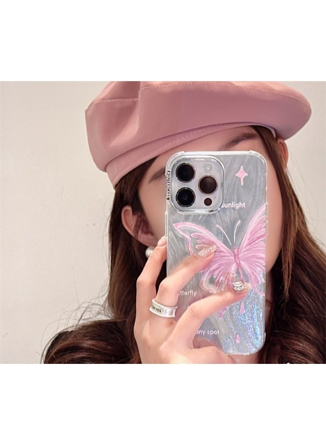 ShebSheb Designed for iPhone 14 Pro  Case Cute Trendy Soft Slim TPU Shockproof Protective Butterfly Phone Cases Cover for Women Girls Aesthetic Glitter, Shiny Silver - Image 3