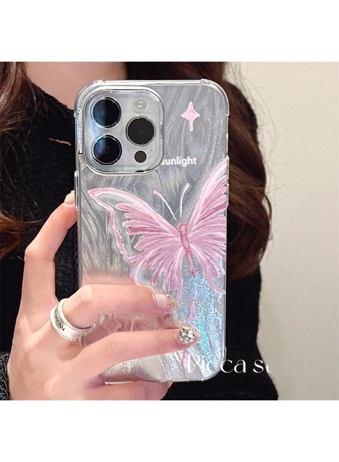 ShebSheb Designed for iPhone 14 Pro  Case Cute Trendy Soft Slim TPU Shockproof Protective Butterfly Phone Cases Cover for Women Girls Aesthetic Glitter, Shiny Silver - Image 5