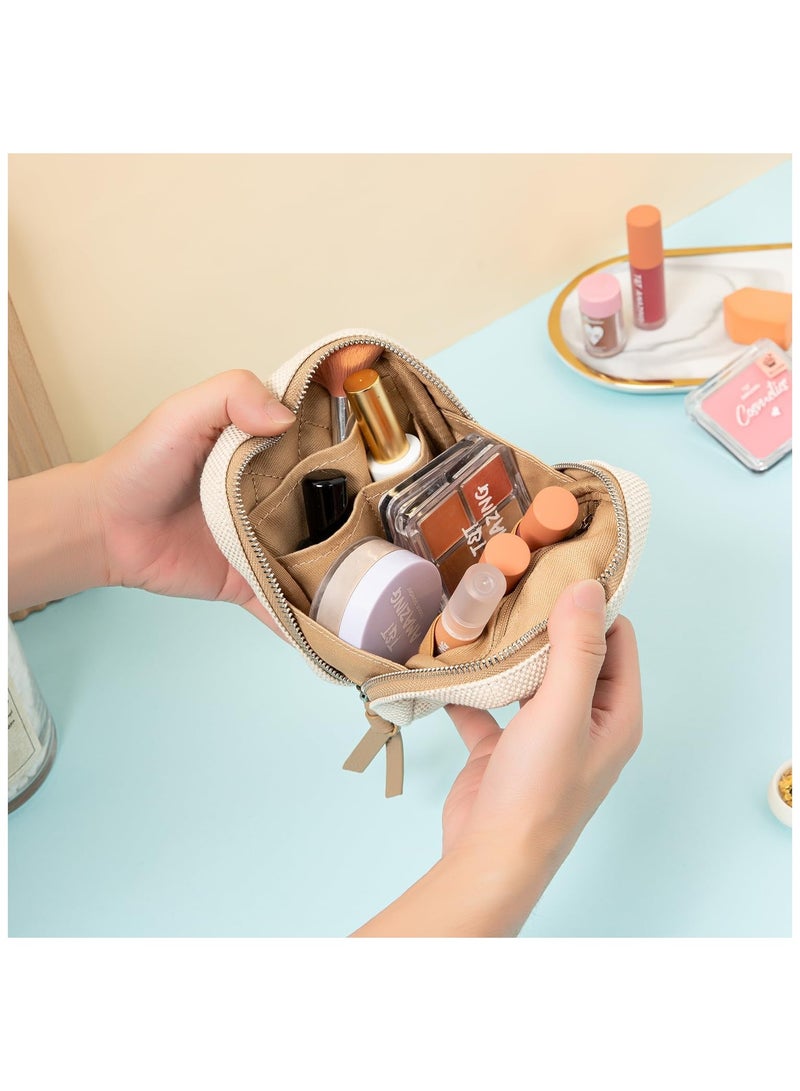 عام حقيبة صغيرة للمكياج للحقيبة، حقيبة مكياج للسفر للنساء مع أقسام منفصلة، حقيبة مكياج مفتوحة بعرض كامل بسحاب سلس، حقيبة مكياج من القماش مربعة الشكل أنيقة مع جيوب قابلة للانزلاق. - Image 3