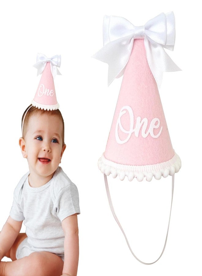Ysqool Bow 1st Birthday Hat, Baby Girls 1st Crown, Bow Themed First Birthday Decorations for Girl, Princess Cone Hat,Cake Smash and Photo Props - Image 1